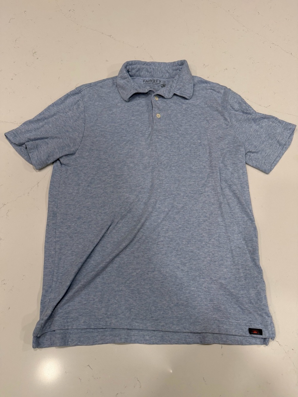 Faherty Men’s Heathered Light Blue Cloud Cotton Polo Shirt - Medium